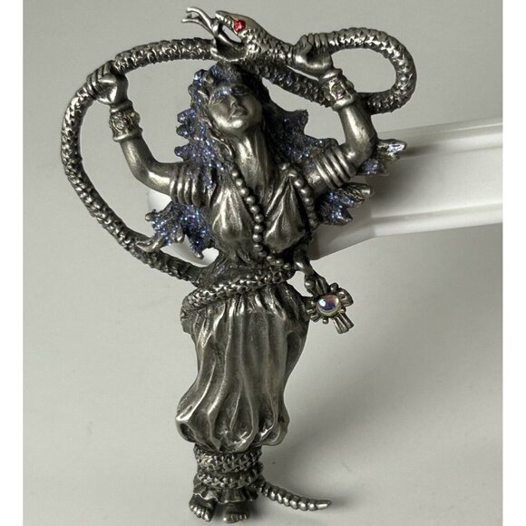 Vintage Pewter JJ Jonette Set of 2 Pins Brooch Mythical Dragon Snake Woman - Picture 3 of 11